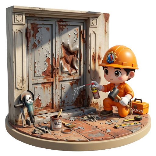 Cửa sắt cũ 7 năm chưa bảo trì tại quận Bình Tân với lớp sơn bong tróc