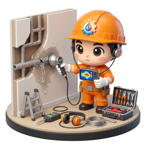 Thợ sử dụng máy dò rò rỉ nước hiện đại tại nhà khách hàng quận Phú Nhuận