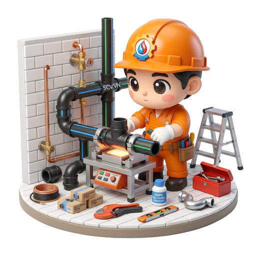 Thợ hàn ống HDPE đang xử lý mối nối bằng máy hàn nhiệt chuyên dụng tại công trình quận Thủ Đức