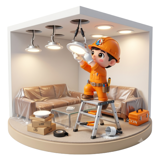 Thợ lắp đèn led âm trần trong phòng khách nhà khách hàng quận Phú Nhuận