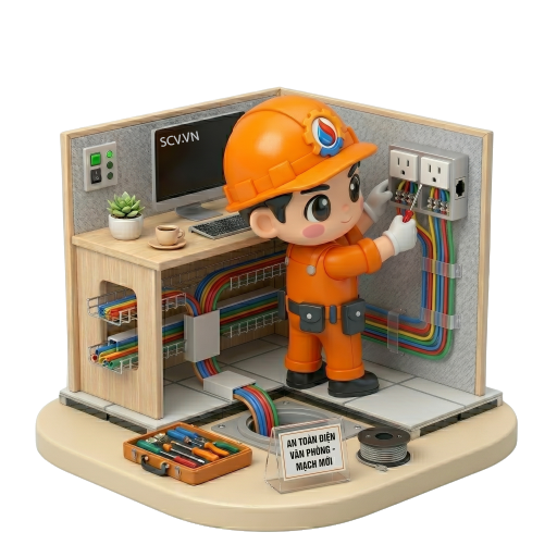 Thợ lắp điện văn phòng tầng 3 quận 3 với hệ thống dây dẫn gọn gàng