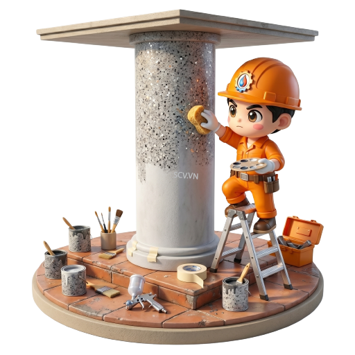 Thợ sơn giả đá cột tròn tại biệt thự quận 7