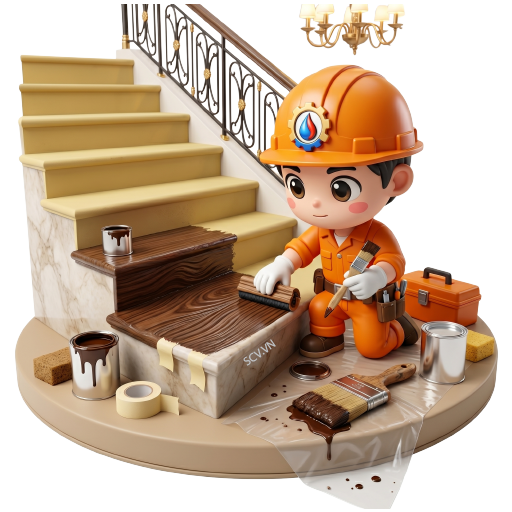Thợ sơn giả gỗ cầu thang tại căn hộ duplex quận 3