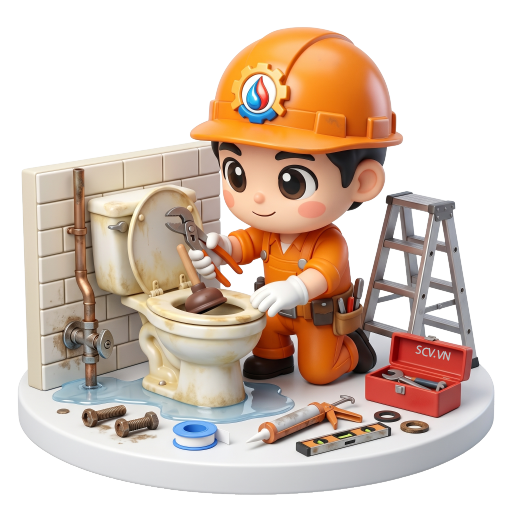 Thợ kiểm tra bồn cầu bị rò rỉ nước tại nhà khách hàng quận Phú Nhuận