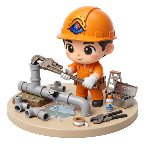 Thợ kiểm tra đường ống nước bị rò rỉ dưới bồn rửa tại nhà khách hàng quận Bình Thạnh