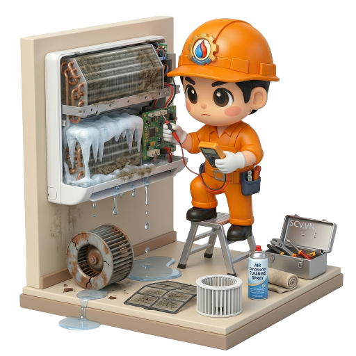 Thợ kiểm tra máy lạnh treo tường không lạnh tại căn hộ quận Phú Nhuận
