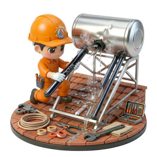 Thợ kiểm tra máy nước nóng năng lượng mặt trời trên mái nhà tại quận 7