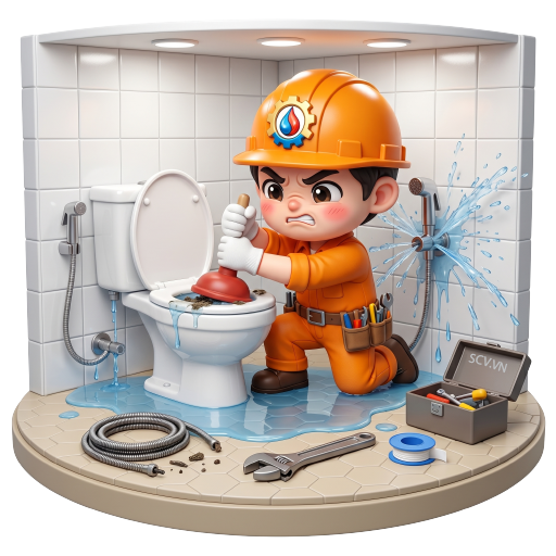 Thợ kiểm tra hệ thống thoát nước nhà vệ sinh tại căn hộ quận Phú Nhuận