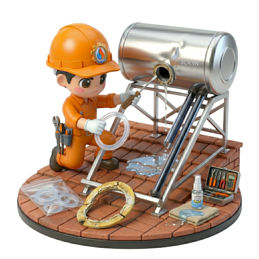 Ron cao su cũ bị hỏng của máy nước nóng năng lượng mặt trời