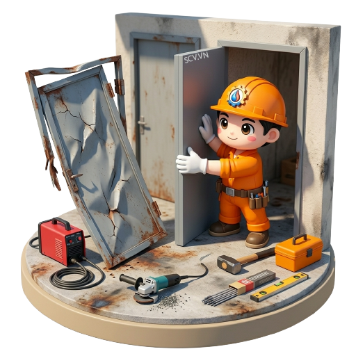 Cửa sắt cũ bị hư nặng tại nhà trọ quận Gò Vấp cần thay mới hoàn toàn