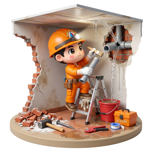 Thợ thay thế ống nước bị rò rỉ âm tường tại nhà khách hàng quận Phú Nhuận