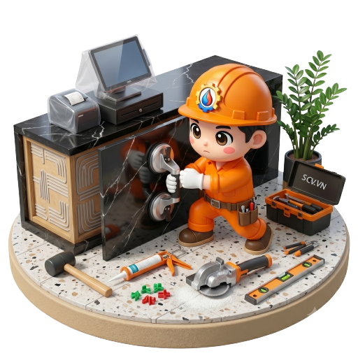 Thi công nội thất nhà hàng tại quận 5 với hệ thống giá đỡ và quạt hút mùi