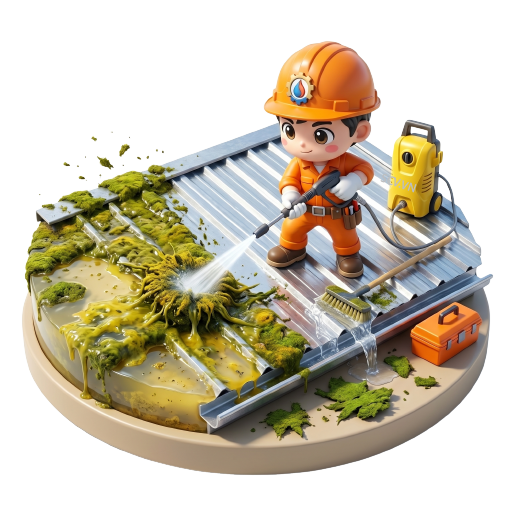 Thợ vệ sinh mái tôn nhà cô Hà ở quận Bình Tân TP.HCM bằng máy rửa áp lực cao