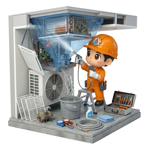Thợ vệ sinh máy lạnh âm trần tại nhà khách hàng quận Gò Vấp