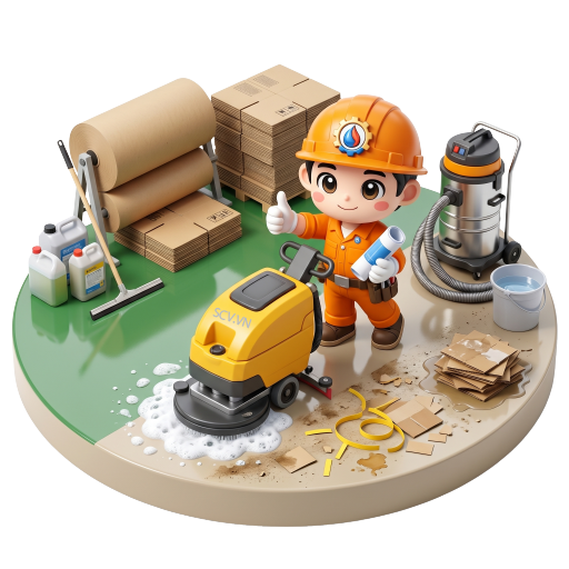 Đội vệ sinh đang làm sạch sàn nhà xưởng tại khu công nghiệp Bình Chánh