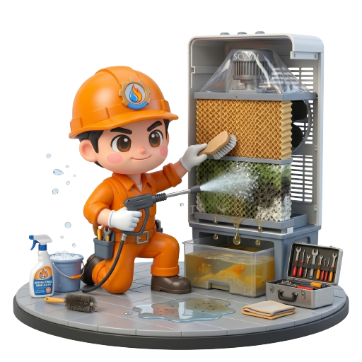 Quạt hơi nước bị bám bụi bẩn và rêu sau nhiều tháng không sử dụng